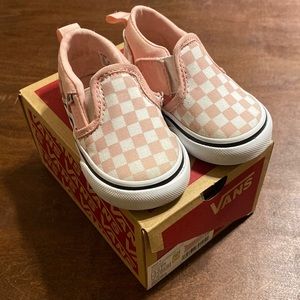Toddler Vans Pink and White Checkered Asher Slip on Sz4